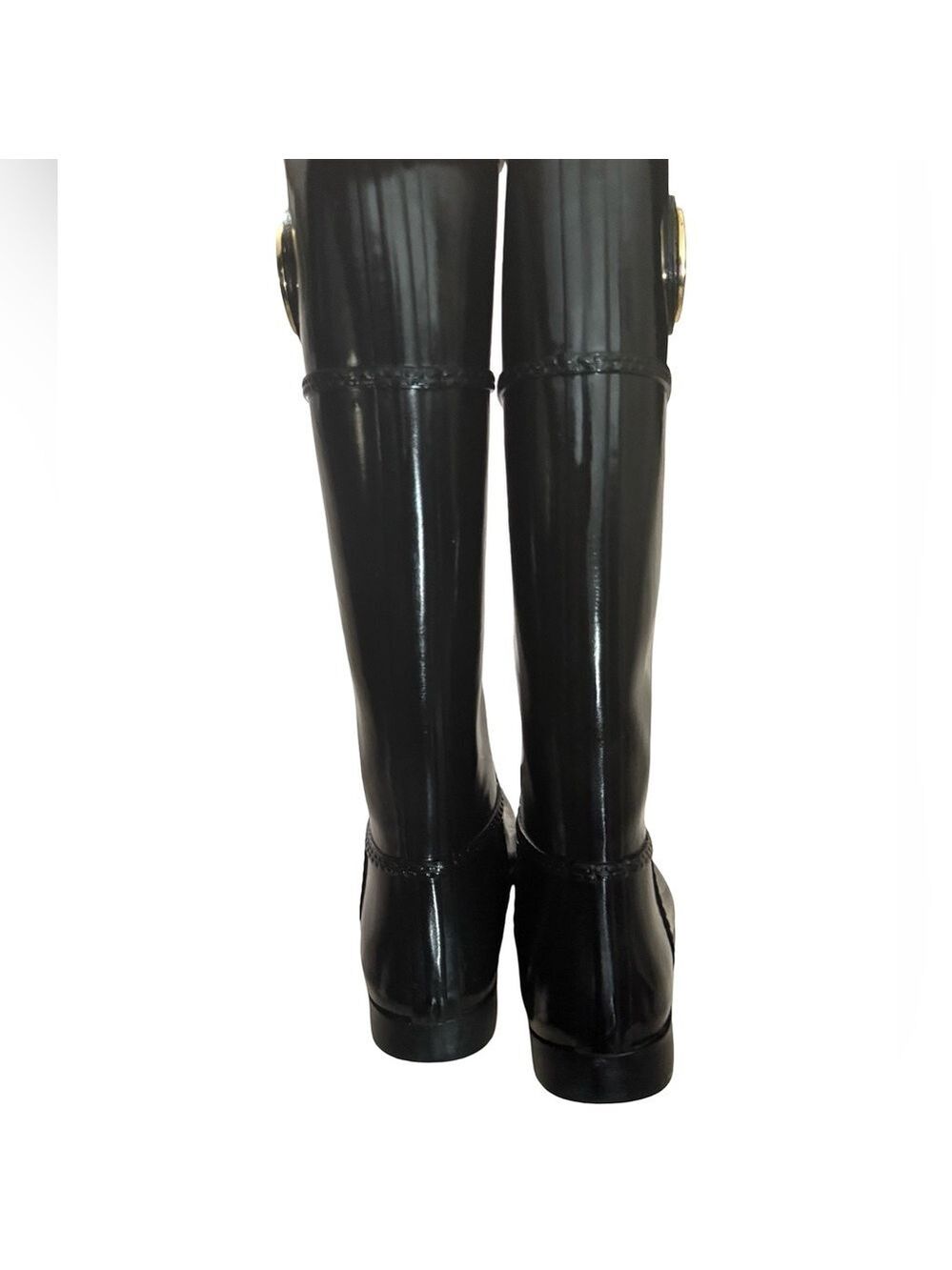 Michael Kors Waterproof Rubber Rain Boots Glossy Black Size 7 $150 - Picture 4 of 10